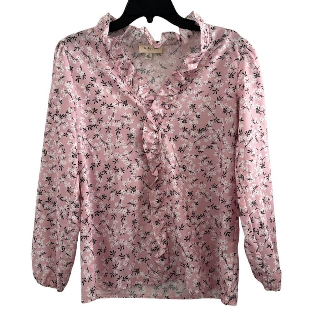 To My Lovers Women’s Top Ruffle Collar Blouse Floral Print Puff Sleeve - Picture 3 of 16